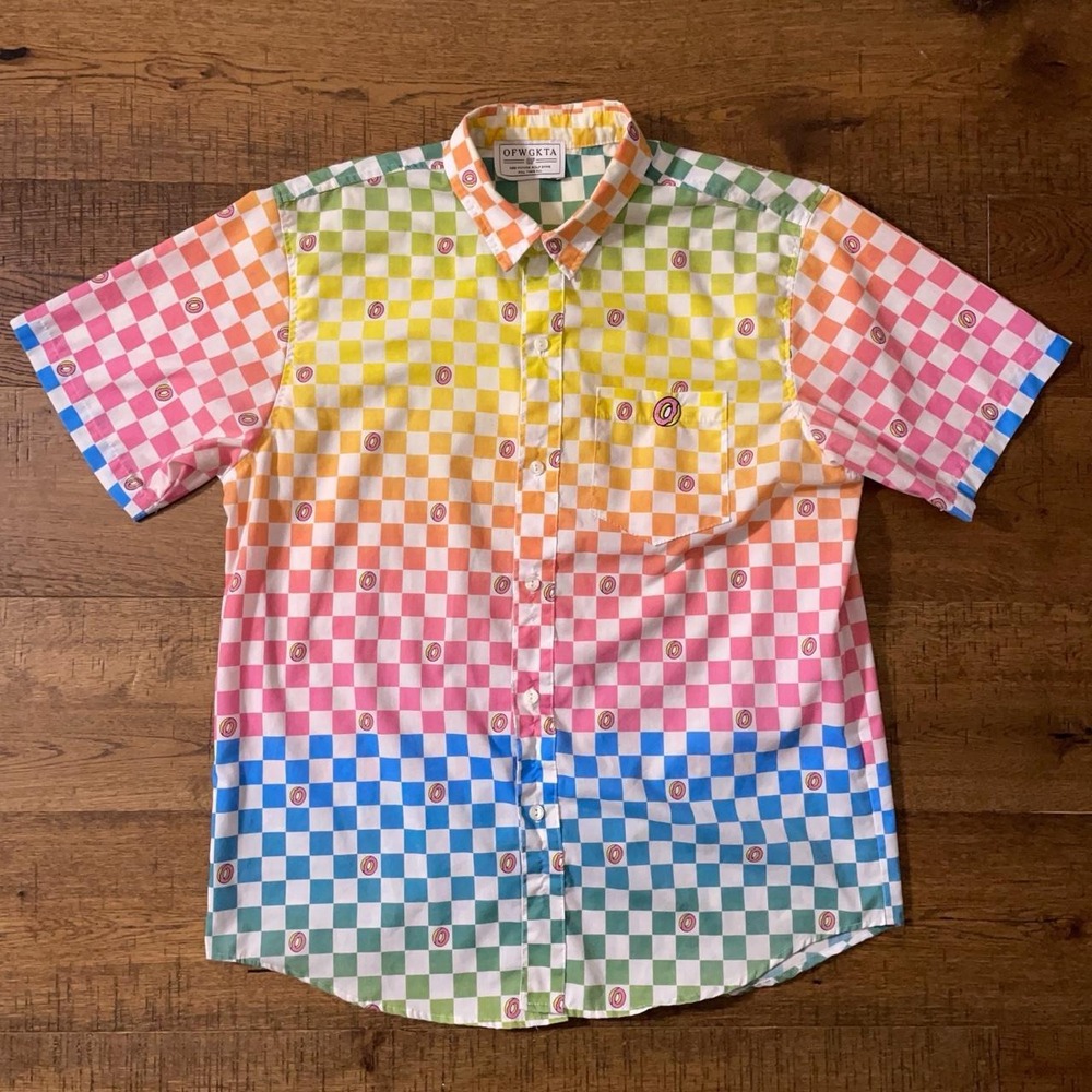 Odd Future Button Up Mens XL Multi Rainbow Checkered Donut Streetwear Skater